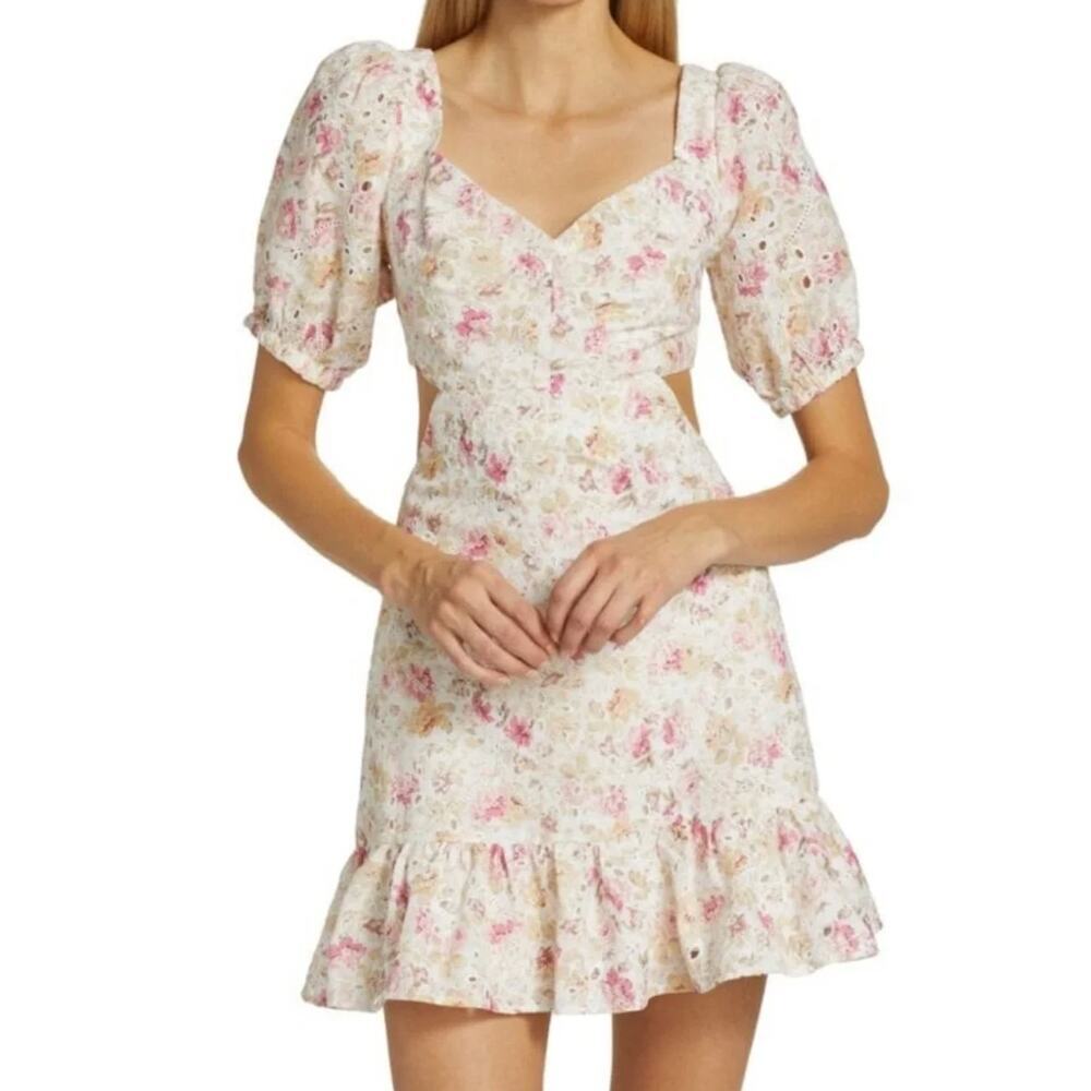 Astr The Label Dorinne 100% Cotton Floral Eyelet Cut Out Dress • Whimsy • Size S